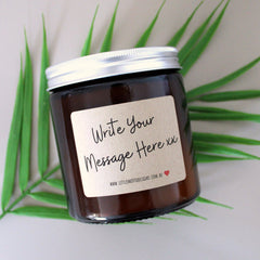 Custom Soy Candle | 14 FRAGRANCES | Personalised Gifts | Create Your Own Candle Label | Amber Glass Jar