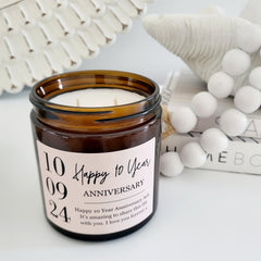 CUSTOM DATE Soy Candle | Personalised Gifts | Create Your Own Candle Label | Amber Glass Jar