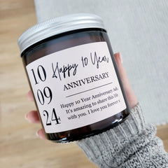 CUSTOM DATE Soy Candle | Personalised Gifts | Create Your Own Candle Label | Amber Glass Jar