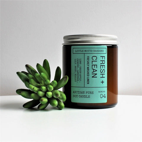 Artisan Soy Candle | FRESH & CLEAN | Amber Glass Jar | Everyday Brights | Fragranced Candle