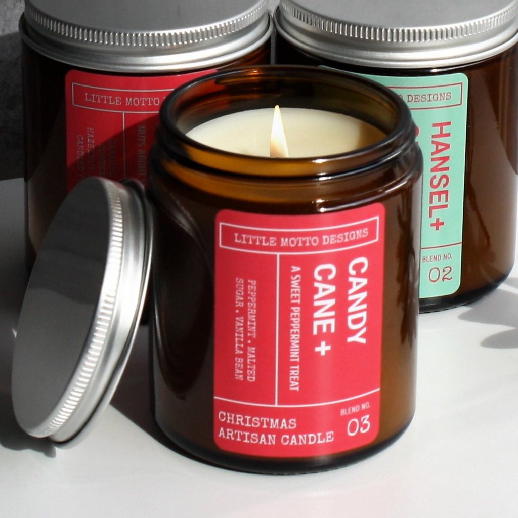 CHRISTMAS Artisan Soy Candle | CANDY CANE | Amber Glass Jar | Gift Boxed