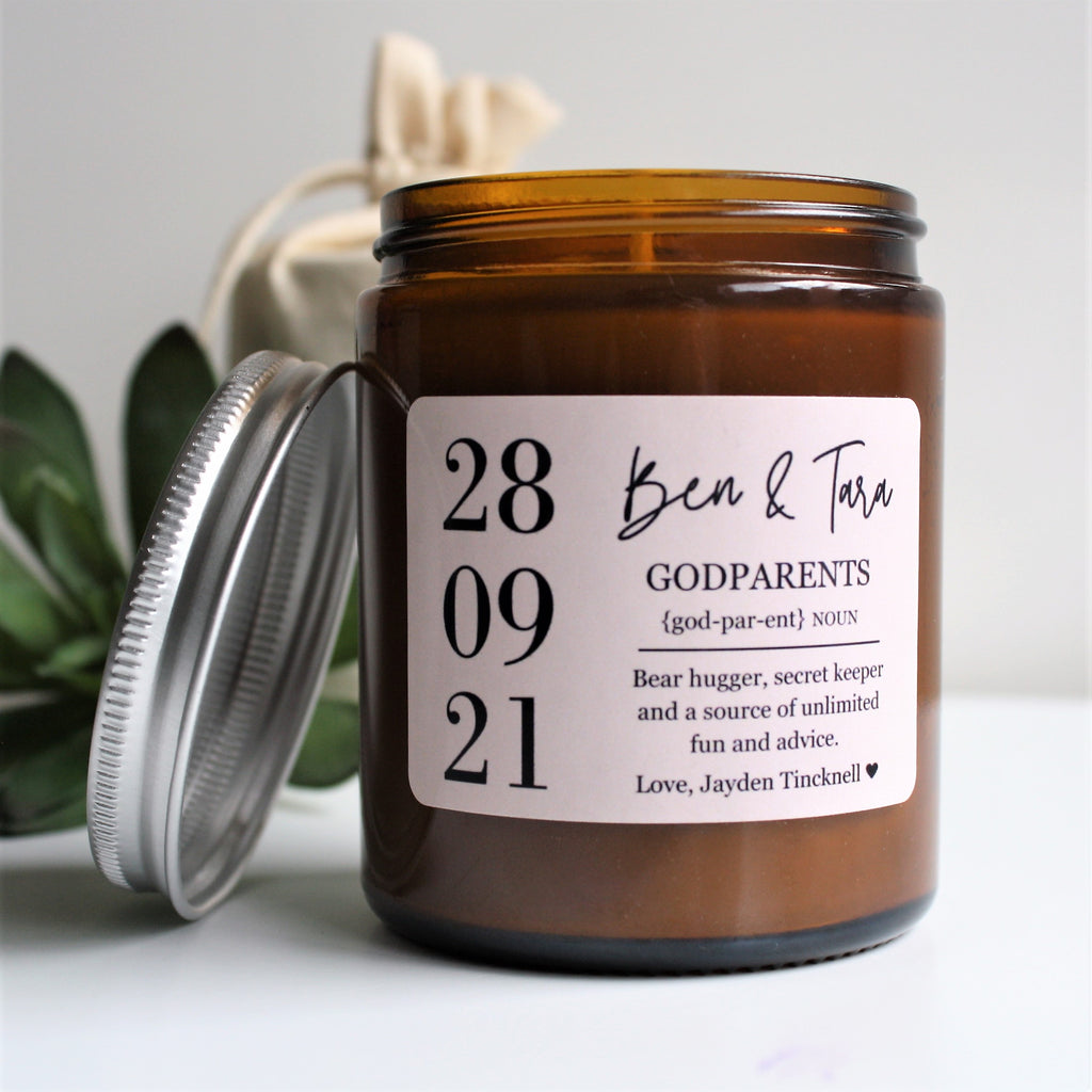 CUSTOM DATE Soy Candle | Personalised Gifts | Create Your Own Candle Label | Amber Glass Jar